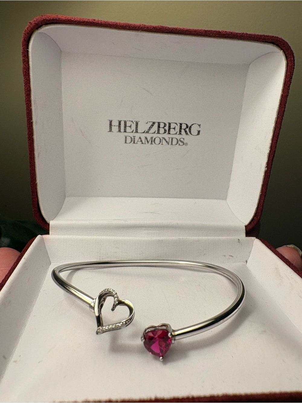 Helzberg Diamonds Sterling Silver Open Bangle with Ruby Heart Stone